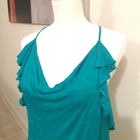 Express Turquoise Ruffled Top - Picture 2 of 5